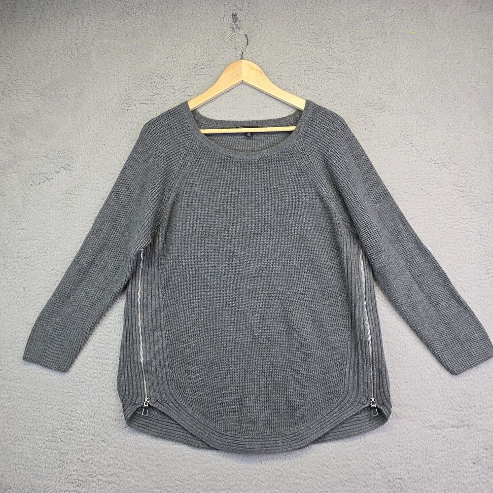 Inc Sweater Women's 2X Gray Stretchy Ribbed Knit Cozy Minimalist Clean girl
